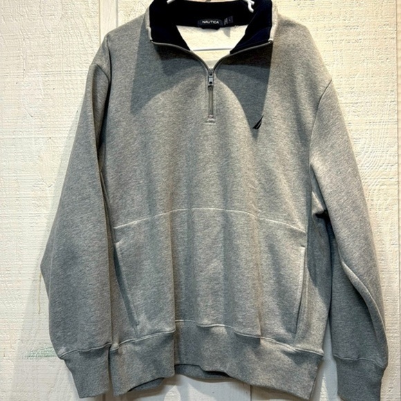 Nautica quarter zip pullover gray sweatshirt, men’s size‎ large - Picture 1 of 5